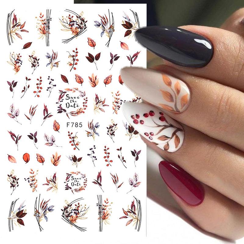 Flowers Leaves Line 3D Nail Stickers Autumn Winter Fall Leaf Design Transfer Sliders Abstract Waves Nail Art Decals Manicures Decal Self-Adhesive 3D Wave Design Decoration for Women Girls Tape Nail Art Stickers Decal Decoration