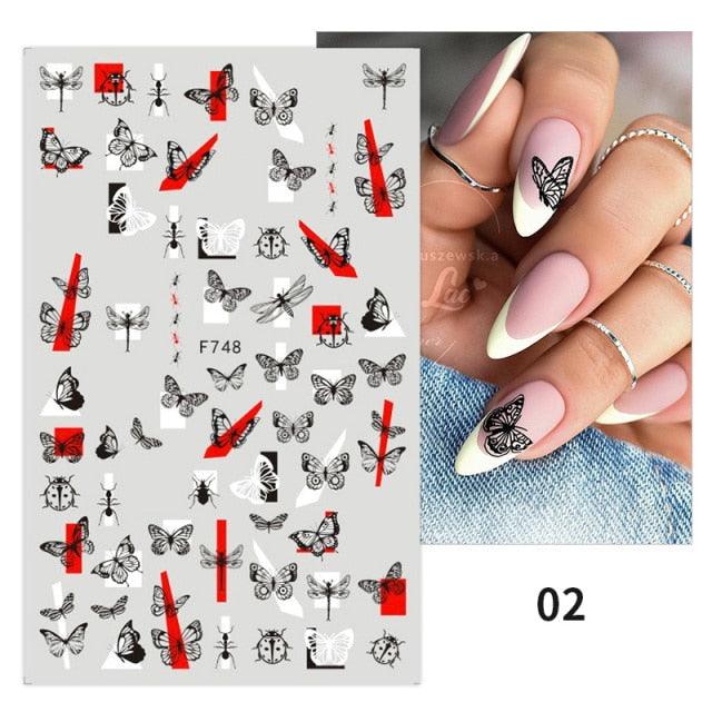 Flowers Leaves Line 3D Nail Stickers Autumn Winter Fall Leaf Design Transfer Sliders Abstract Waves Nail Art Decals Manicures Decal Self-Adhesive 3D Wave Design Decoration for Women Girls Tape Nail Art Stickers Decal Decoration