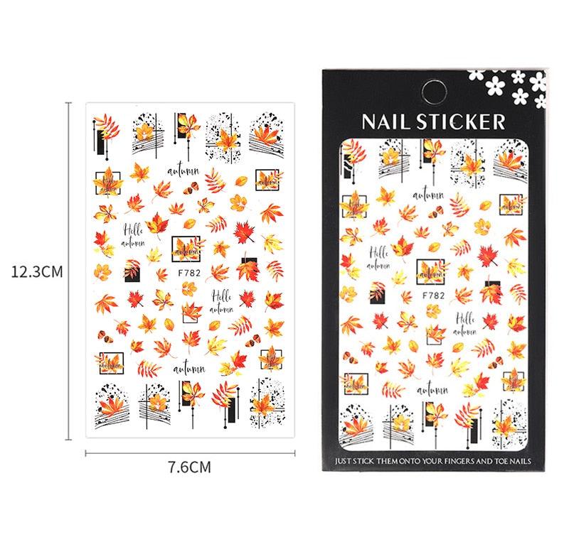 Flowers Leaves Line 3D Nail Stickers Autumn Winter Fall Leaf Design Transfer Sliders Abstract Waves Nail Art Decals Manicures Decal Self-Adhesive 3D Wave Design Decoration for Women Girls Tape Nail Art Stickers Decal Decoration
