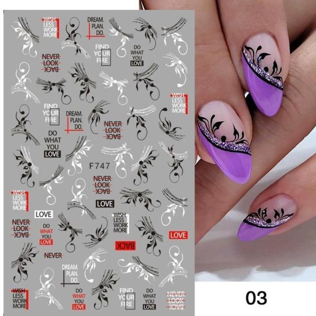 Flowers Leaves Line 3D Nail Stickers Autumn Winter Fall Leaf Design Transfer Sliders Abstract Waves Nail Art Decals Manicures Decal Self-Adhesive 3D Wave Design Decoration for Women Girls Tape Nail Art Stickers Decal Decoration
