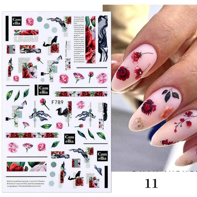 Flowers Leaves Line 3D Nail Stickers Autumn Winter Fall Leaf Design Transfer Sliders Abstract Waves Nail Art Decals Manicures Decal Self-Adhesive 3D Wave Design Decoration for Women Girls Tape Nail Art Stickers Decal Decoration