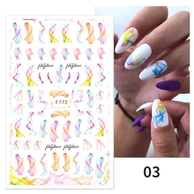 Flowers Leaves Line 3D Nail Stickers Autumn Winter Fall Leaf Design Transfer Sliders Abstract Waves Nail Art Decals Manicures Decal Self-Adhesive 3D Wave Design Decoration for Women Girls Tape Nail Art Stickers Decal Decoration