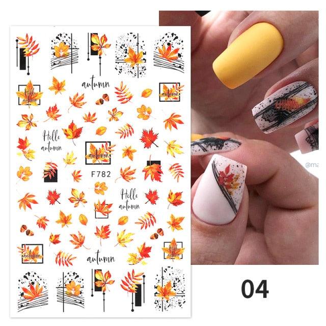 Flowers Leaves Line 3D Nail Stickers Autumn Winter Fall Leaf Design Transfer Sliders Abstract Waves Nail Art Decals Manicures Decal Self-Adhesive 3D Wave Design Decoration for Women Girls Tape Nail Art Stickers Decal Decoration