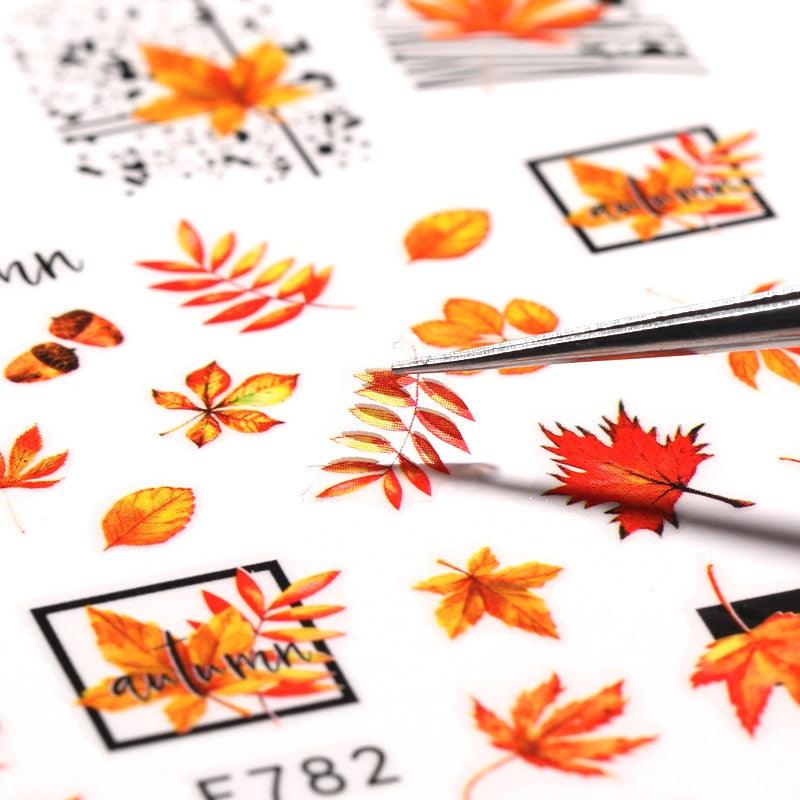 Flowers Leaves Line 3D Nail Stickers Autumn Winter Fall Leaf Design Transfer Sliders Abstract Waves Nail Art Decals Manicures Decal Self-Adhesive 3D Wave Design Decoration for Women Girls Tape Nail Art Stickers Decal Decoration