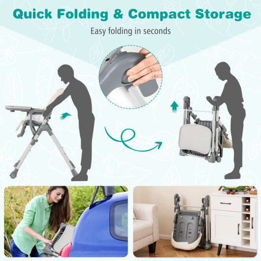 Foldable High Chair with Footrest and Detachable Tray-Beige