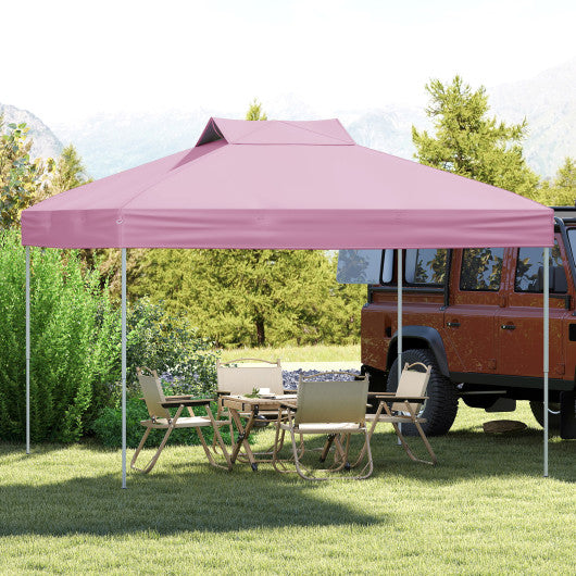 10 X 10 FT Foldable Outdoor Patio Shelter Canopy Tent with 1-Push Center Lock-Pink