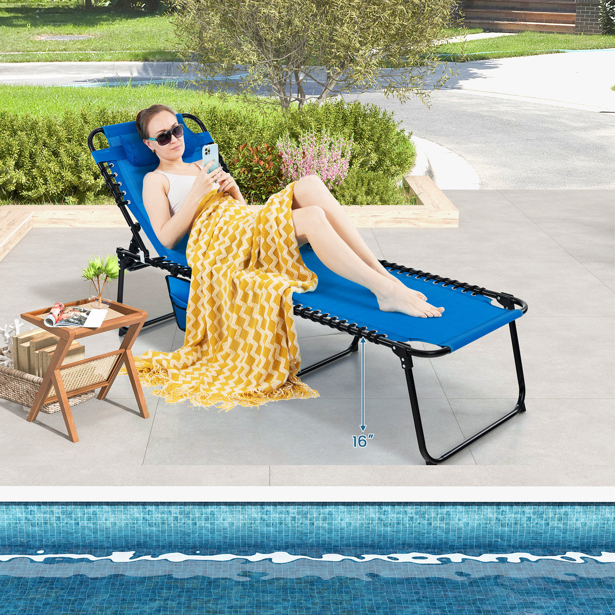Foldable Recline Lounge Chair with Adjustable Backrest and Footrest-Gray