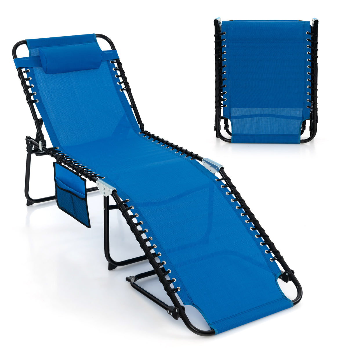 Foldable Recline Lounge Chair with Adjustable Backrest and Footrest-Gray