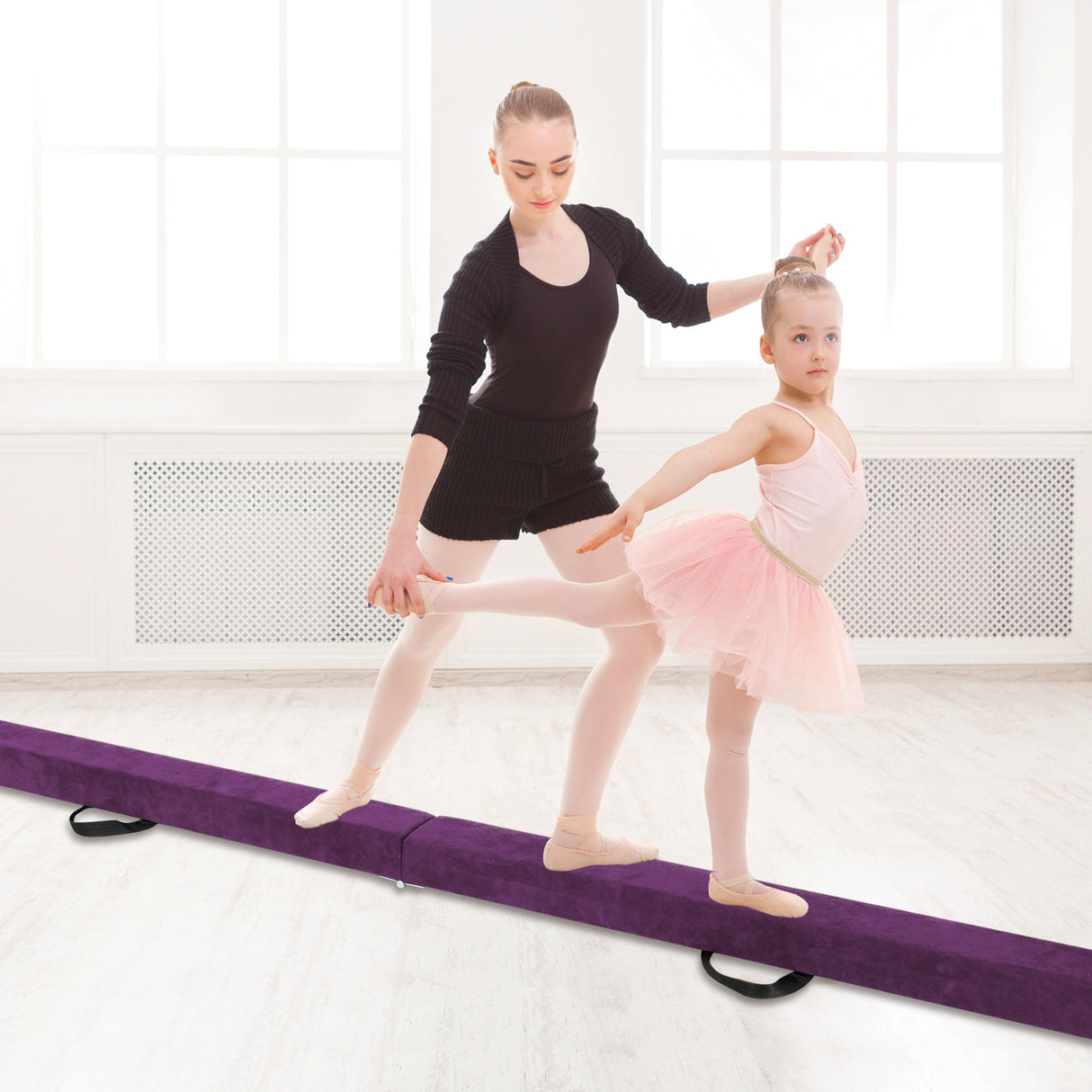 Folding Balance Beam with Solid Wood Base and Anti-slip Bottom-Purple