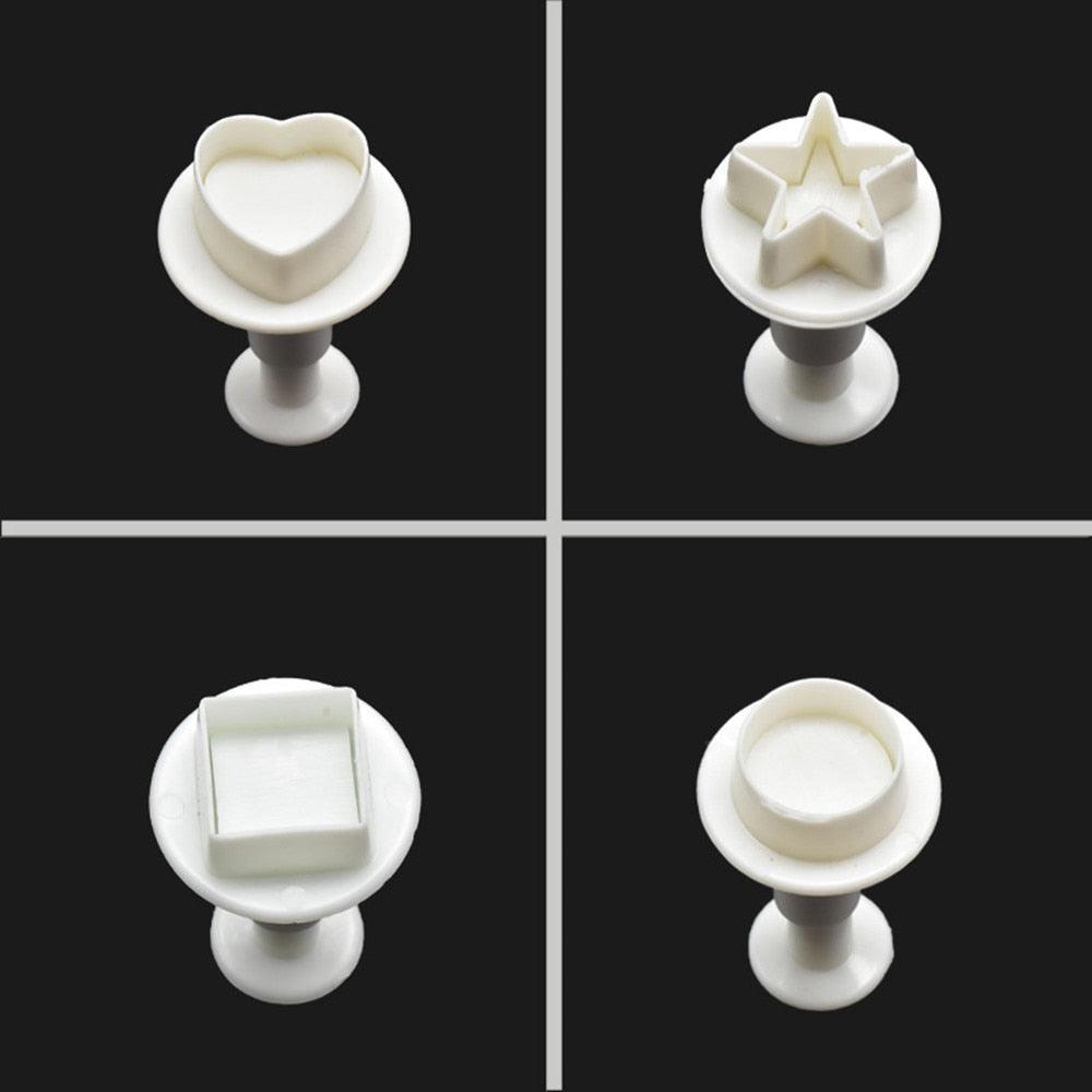 Fondant Cake Cookie Cutter Embossed Ejector Stamp Plunger Mold Kitchen Baking Cake Decorating Tools Heart Shaped Cookie Mold Hand Press Cookie Dessert Cutter Pastry Decoration Tool Mooncake Maker