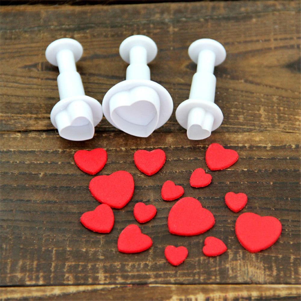 Fondant Cake Cookie Cutter Embossed Ejector Stamp Plunger Mold Kitchen Baking Cake Decorating Tools Heart Shaped Cookie Mold Hand Press Cookie Dessert Cutter Pastry Decoration Tool Mooncake Maker