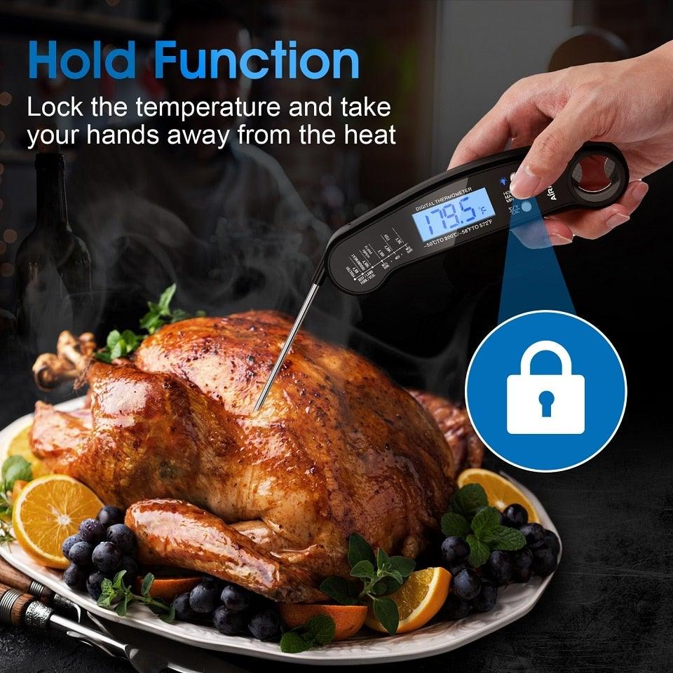 Food Kitchen Digital Meat Thermometer Waterproof Kitchen Food Cooking Thermometer with Backlight LCD Best Super Fast Electric Meat Thermometer Probe for BBQ Grilling Baking BBQ Waterproof Kitchen Cooking Tools