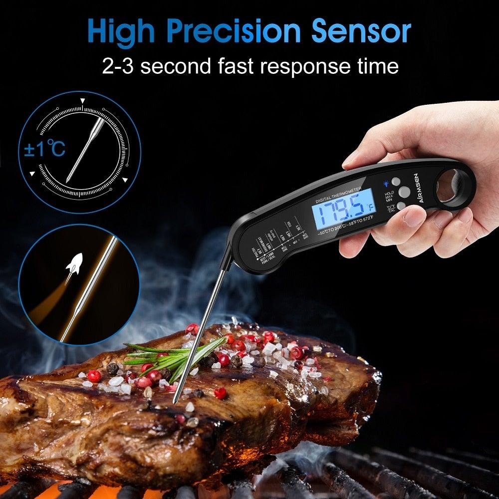 Food Kitchen Digital Meat Thermometer Waterproof Kitchen Food Cooking Thermometer with Backlight LCD Best Super Fast Electric Meat Thermometer Probe for BBQ Grilling Baking BBQ Waterproof Kitchen Cooking Tools