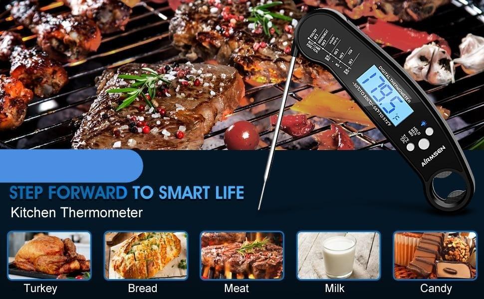 Food Kitchen Digital Meat Thermometer Waterproof Kitchen Food Cooking Thermometer with Backlight LCD Best Super Fast Electric Meat Thermometer Probe for BBQ Grilling Baking BBQ Waterproof Kitchen Cooking Tools
