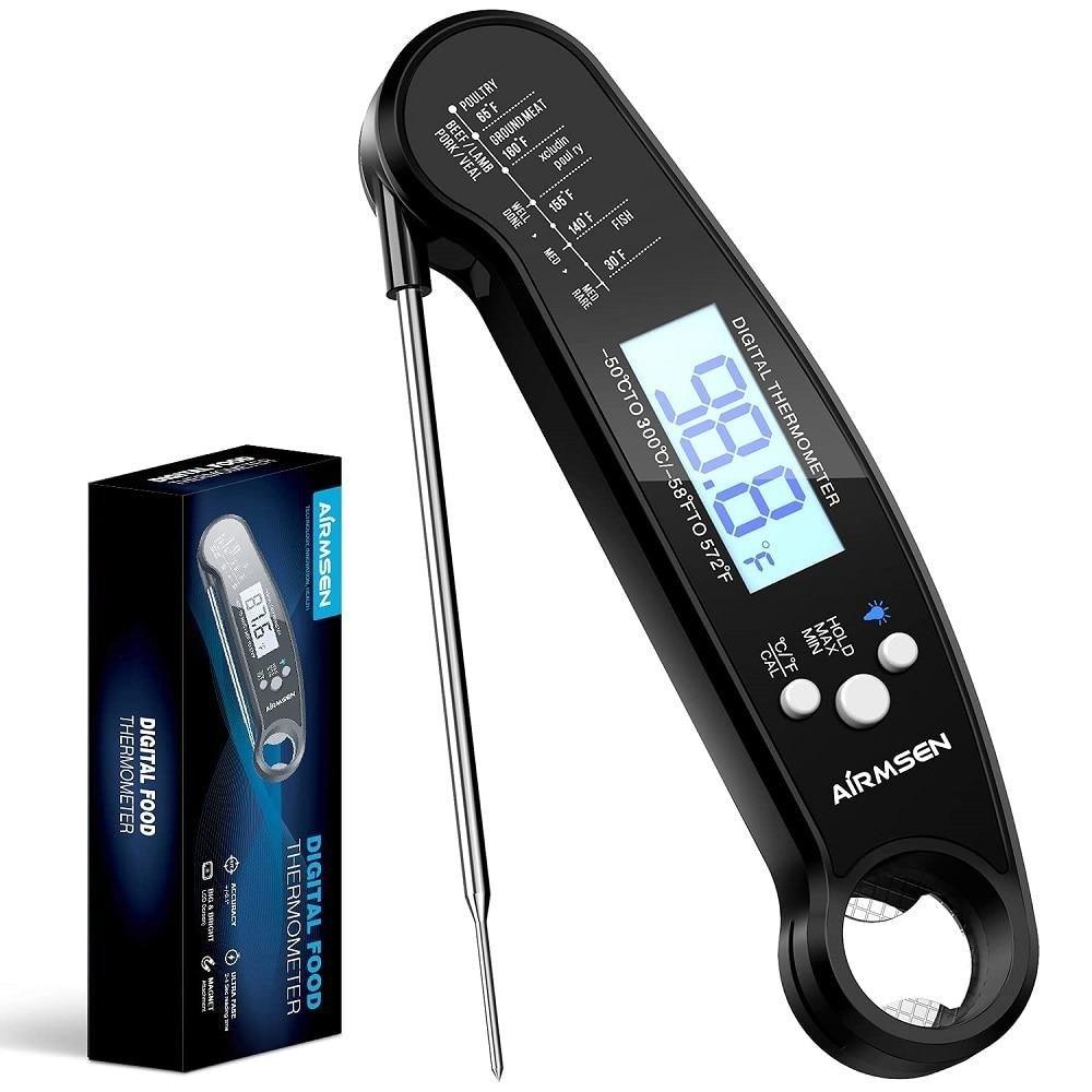 Food Kitchen Digital Meat Thermometer Waterproof Kitchen Food Cooking Thermometer with Backlight LCD Best Super Fast Electric Meat Thermometer Probe for BBQ Grilling Baking BBQ Waterproof Kitchen Cooking Tools