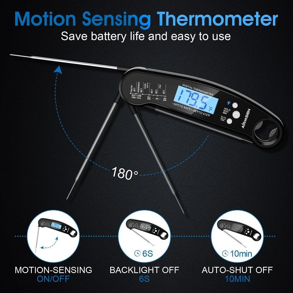Food Kitchen Digital Meat Thermometer Waterproof Kitchen Food Cooking Thermometer with Backlight LCD Best Super Fast Electric Meat Thermometer Probe for BBQ Grilling Baking BBQ Waterproof Kitchen Cooking Tools