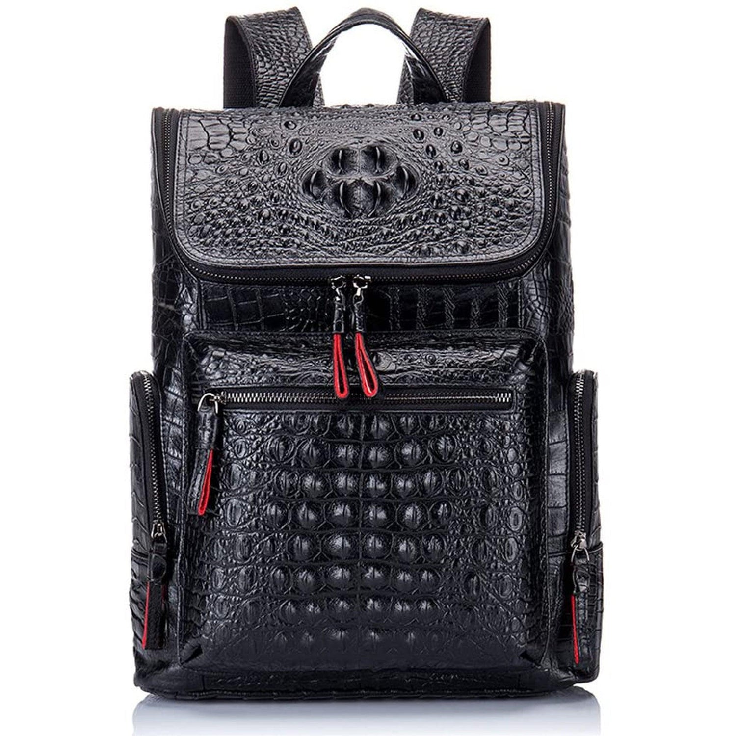 FR Fashion Co. 13" Men's Leather Crocodile Design Backpack - FR Fashion Co.