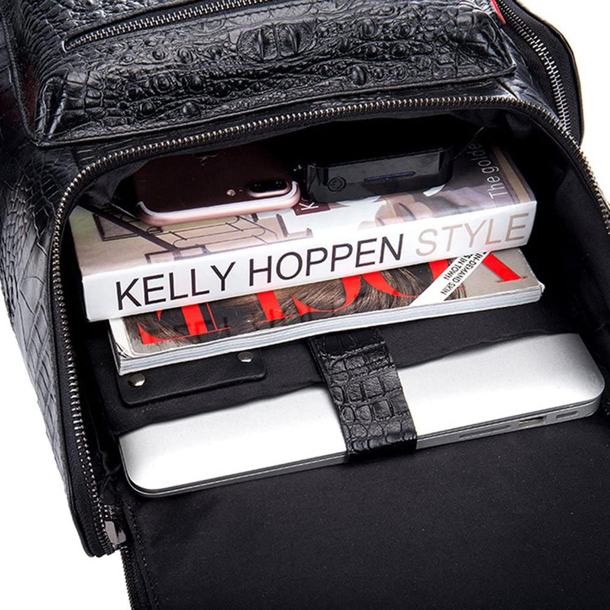 FR Fashion Co. 13" Men's Leather Crocodile Design Backpack - FR Fashion Co.