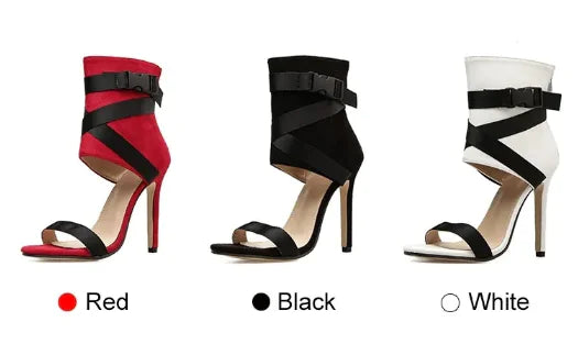 Open Toe Woven Buckle Stiletto Heels