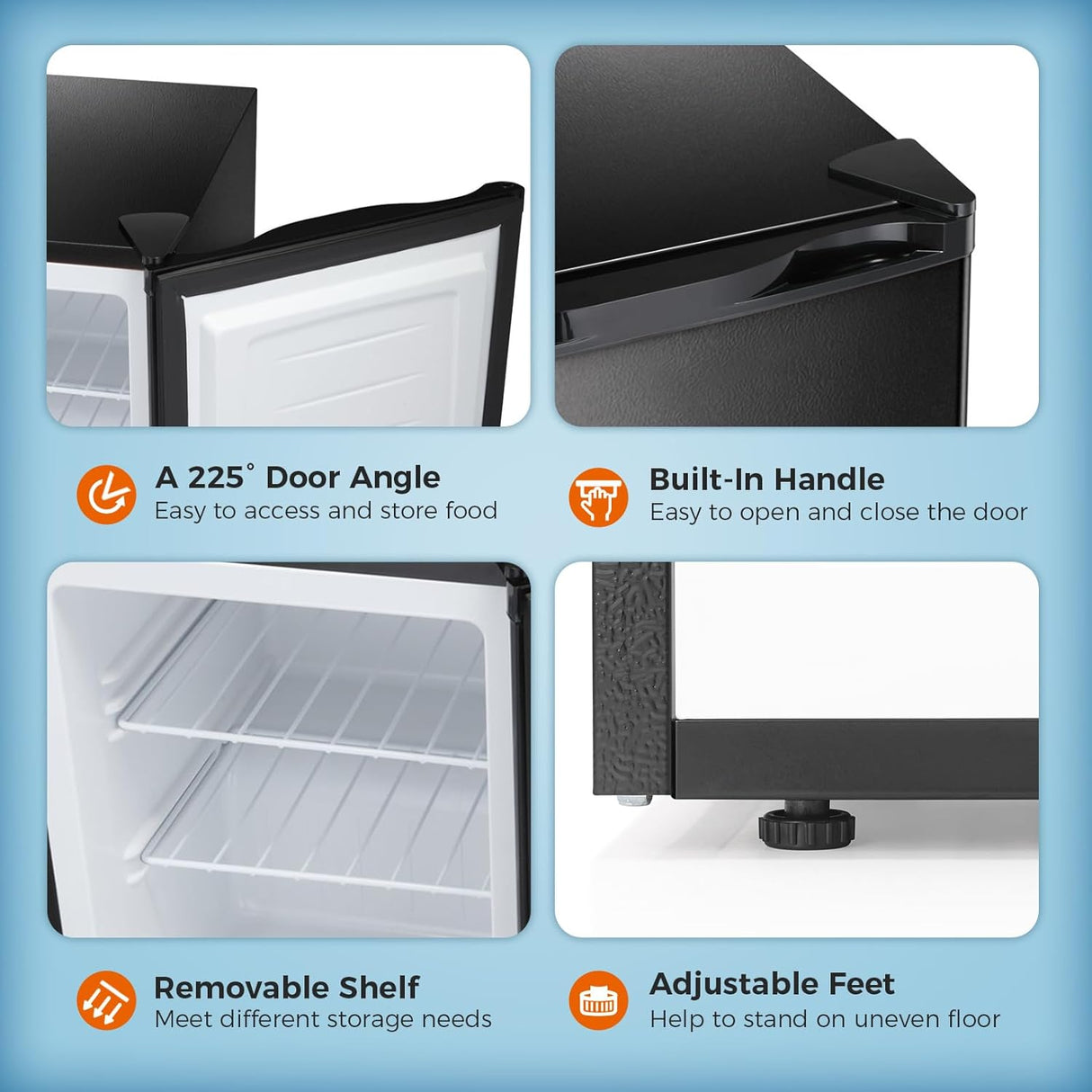 Free Standing Upright Freezer with Removable Shelf, Adjustable Thermostat, Compact Reversible Single Door Vertical Freezers