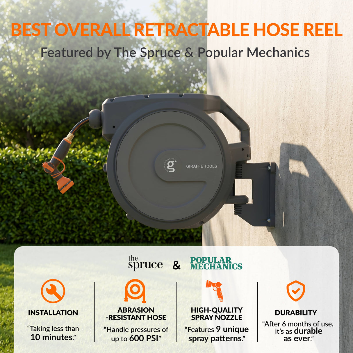 Retractable Garden Hose Reel-1/2in-130ft