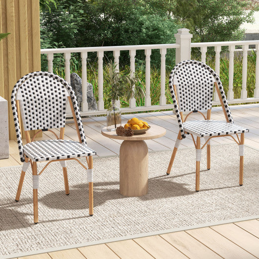 French Bistro Chair Set of 2 with Galvanized Metal Framex-White