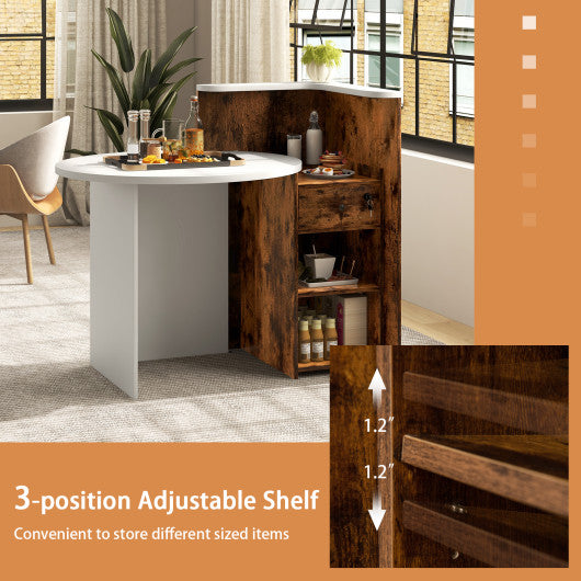 Front Reception Office Desk with Open Shelf and Drawer-Brown & White