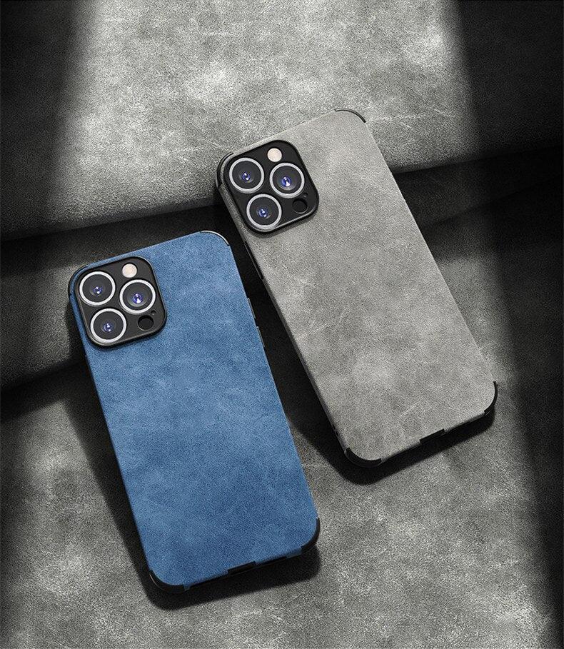 Full Leather Case For iPhone Leather Super Slim Leather Wrapped Phone Case For iPhone 13 11 12 Pro Max Mini X XR XS Max Elegant Purple Soft Silicone Shockproof Cover