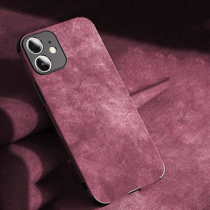 Full Leather Case For iPhone Leather Super Slim Leather Wrapped Phone Case For iPhone 13 11 12 Pro Max Mini X XR XS Max Elegant Purple Soft Silicone Shockproof Cover