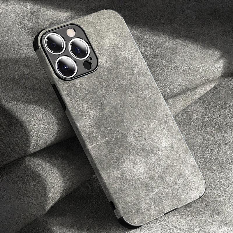 Full Leather Case For iPhone Leather Super Slim Leather Wrapped Phone Case For iPhone 13 11 12 Pro Max Mini X XR XS Max Elegant Purple Soft Silicone Shockproof Cover