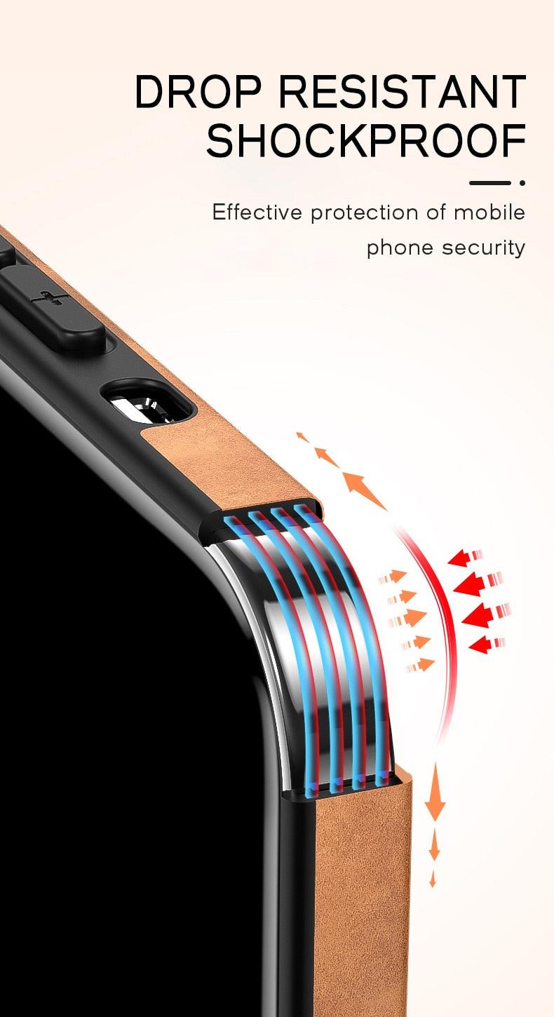 Full Leather Case For iPhone Leather Super Slim Leather Wrapped Phone Case For iPhone 13 11 12 Pro Max Mini X XR XS Max Elegant Purple Soft Silicone Shockproof Cover