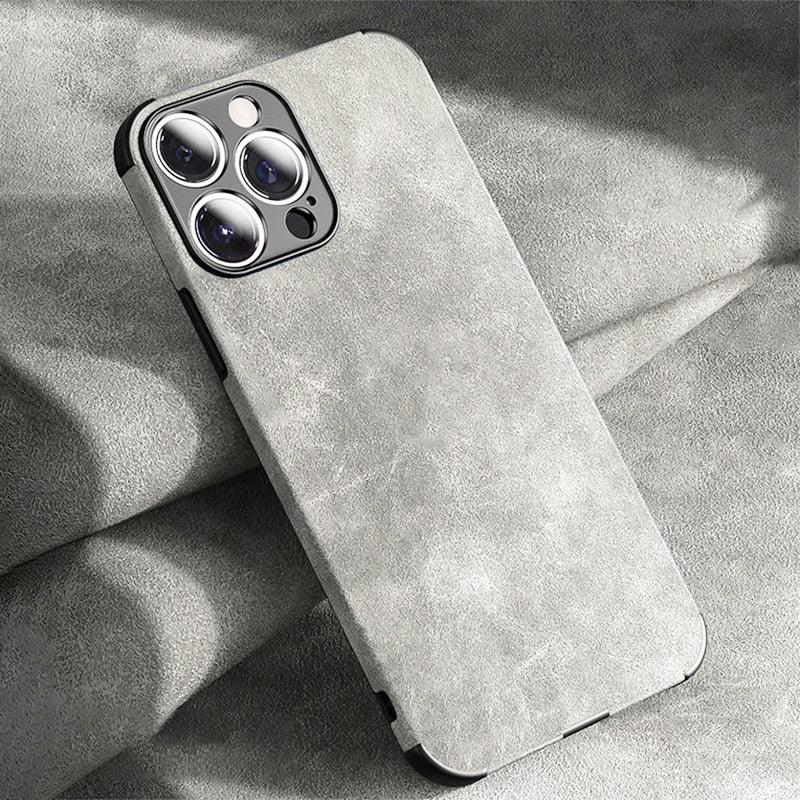 Full Leather Case For iPhone Leather Super Slim Leather Wrapped Phone Case For iPhone 13 11 12 Pro Max Mini X XR XS Max Elegant Purple Soft Silicone Shockproof Cover