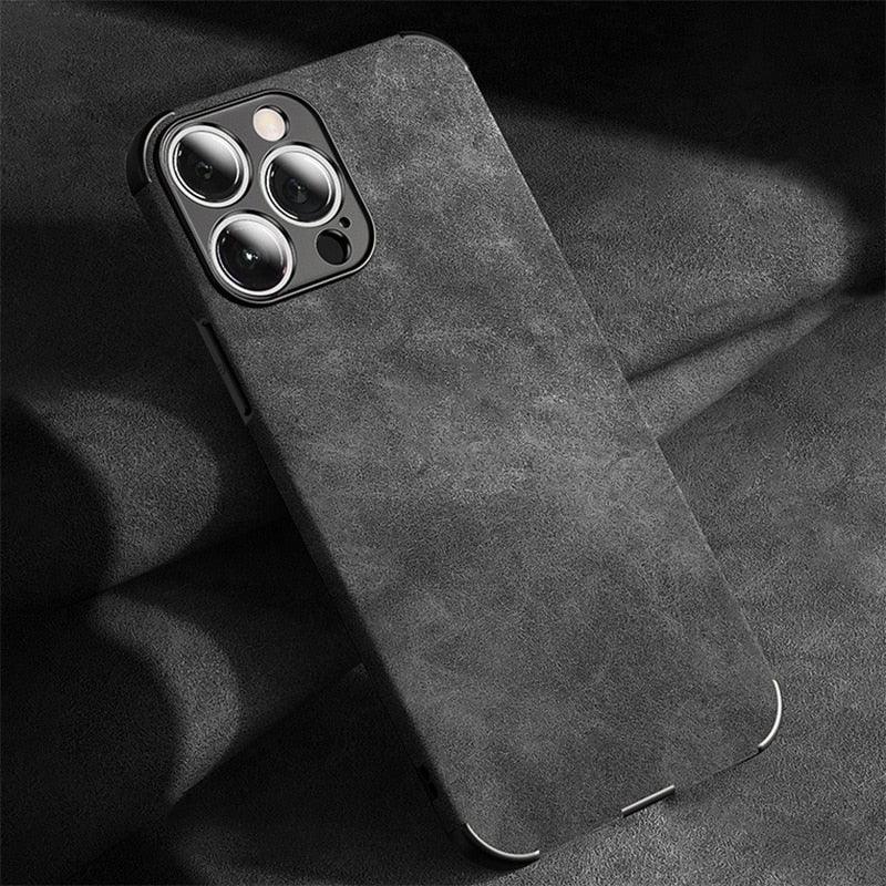 Full Leather Case For iPhone Leather Super Slim Leather Wrapped Phone Case For iPhone 13 11 12 Pro Max Mini X XR XS Max Elegant Purple Soft Silicone Shockproof Cover