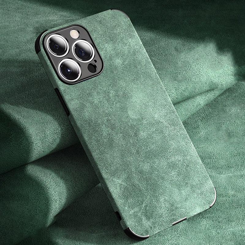 Full Leather Case For iPhone Leather Super Slim Leather Wrapped Phone Case For iPhone 13 11 12 Pro Max Mini X XR XS Max Elegant Purple Soft Silicone Shockproof Cover