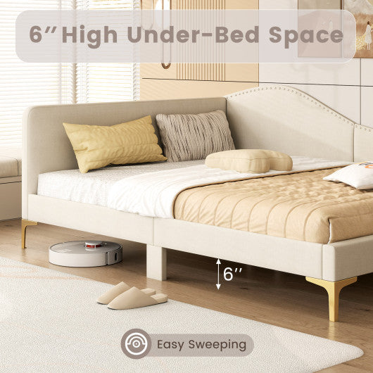 Full/Twin Size Upholstered Daybed with Metal Legs and Wood Slats-Full Size