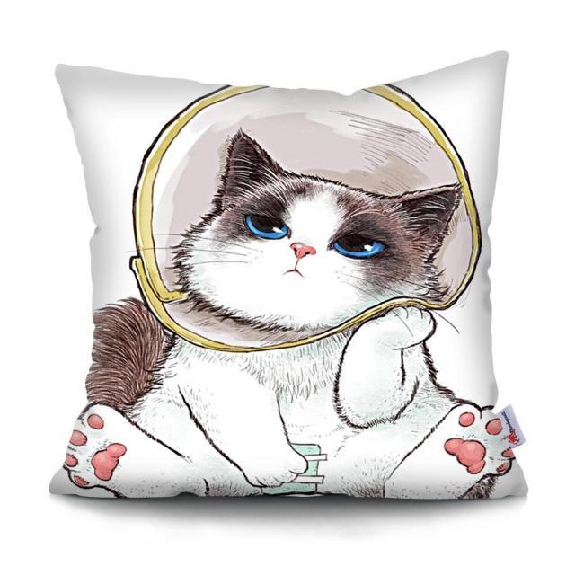 Funny Cute Cat Plush Cushion Pillow Covers Cat Pillow Cases Animal Kitty Pillowcase Cotton Linen Cushion Cover For Couch Cover Pillows Cases For Sofa Home Decoration Pillowcase Polyester Throw Pillow Case 45x45CM