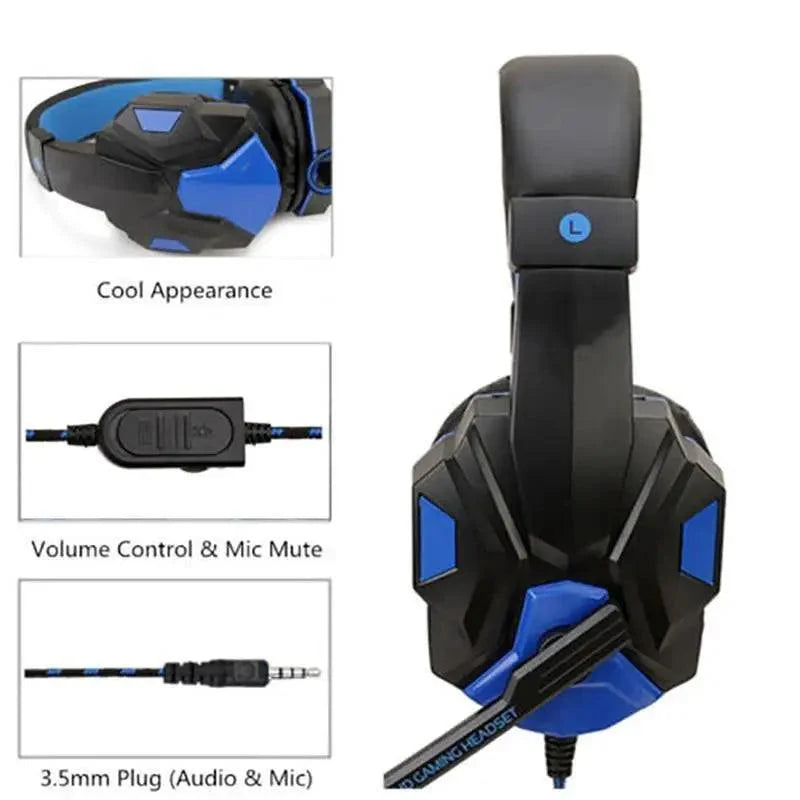 Gaming Red Black Wired Headset Stereo Gamer Headphone Noise Cancelling Over Ear Headphones With Mic LED Light Bass Surround Soft Memory Earmuffs For Laptop
