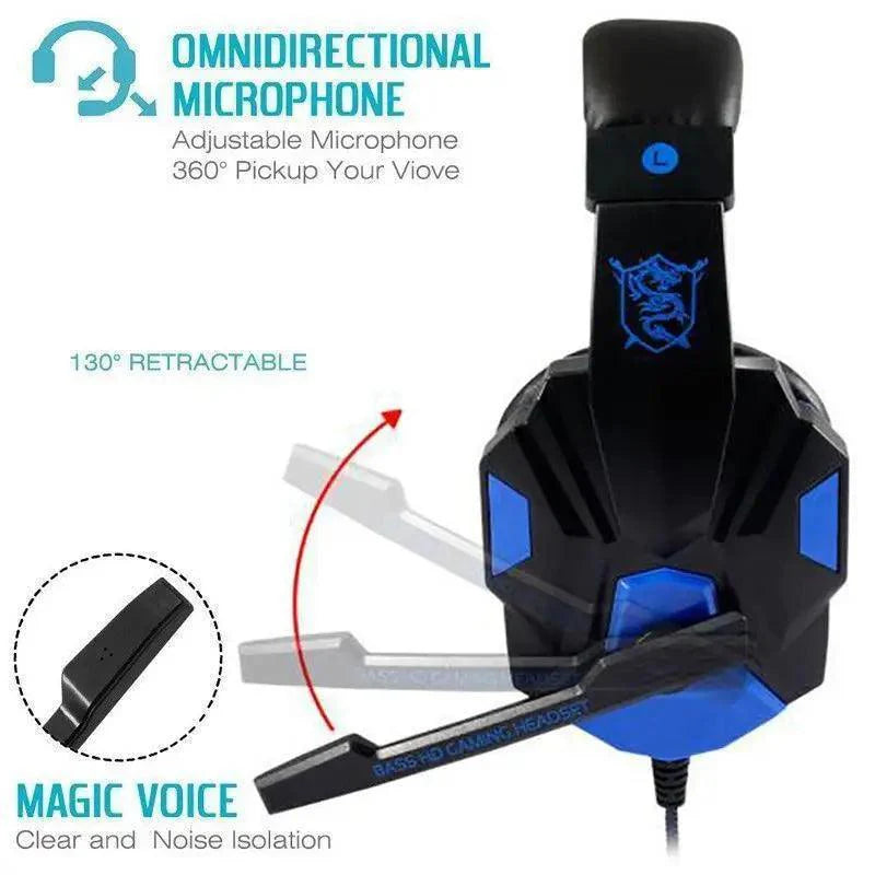 Gaming Red Black Wired Headset Stereo Gamer Headphone Noise Cancelling Over Ear Headphones With Mic LED Light Bass Surround Soft Memory Earmuffs For Laptop