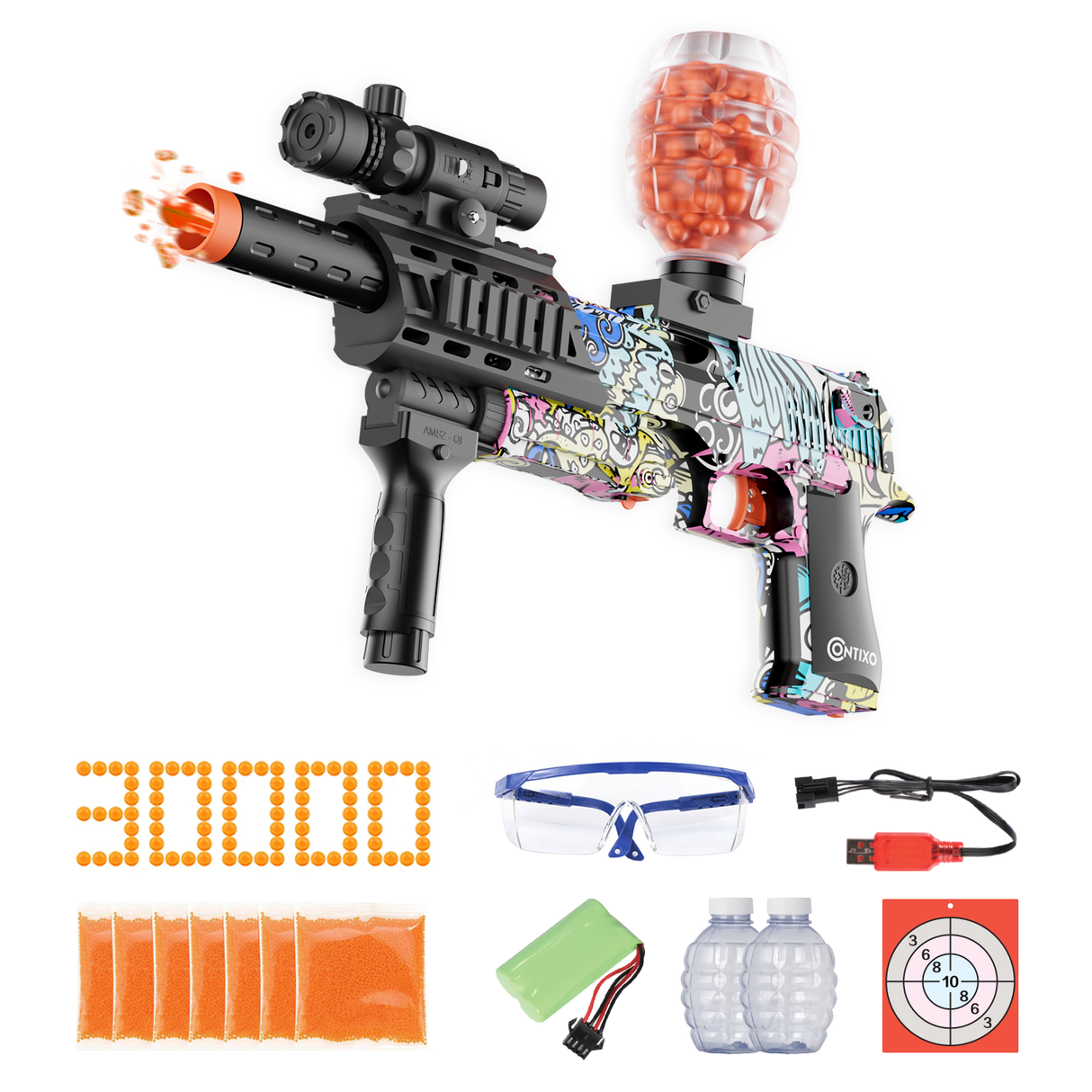 Contixo GB1 Graffiti Automatic Gel Ball Blaster With 30,000 Gel Beads