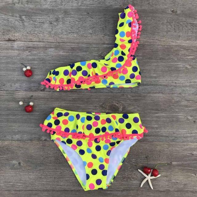 Girls Split Swimsuits Cute Shoulder Swimsuit Toddler Baby Girls 2 Piece Swimsuit Kids Bathing Beach Sun Suit Children Swimwear Bikini Set Girl Swimming Clothes Kids Bathing Suit Beachwear For Summer