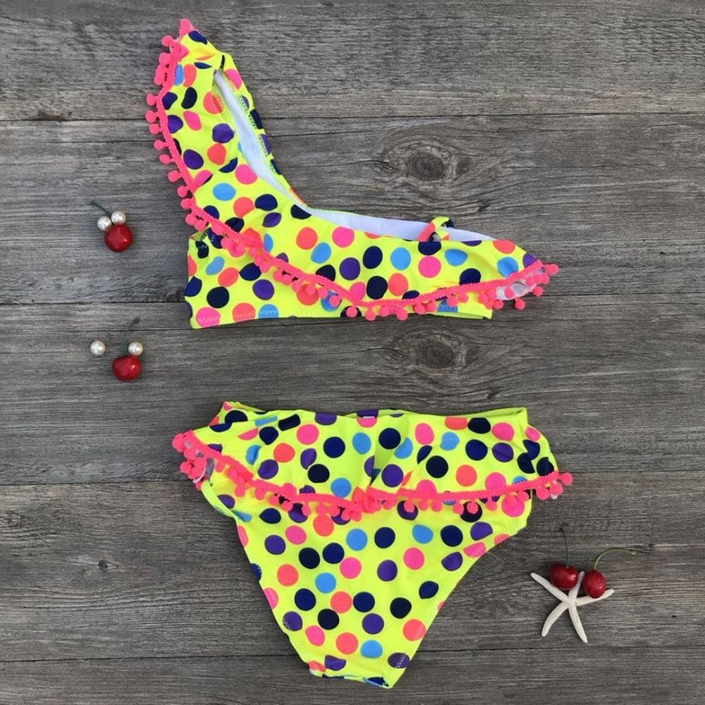 Girls Split Swimsuits Cute Shoulder Swimsuit Toddler Baby Girls 2 Piece Swimsuit Kids Bathing Beach Sun Suit Children Swimwear Bikini Set Girl Swimming Clothes Kids Bathing Suit Beachwear For Summer