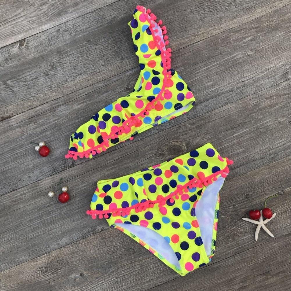 Girls Split Swimsuits Cute Shoulder Swimsuit Toddler Baby Girls 2 Piece Swimsuit Kids Bathing Beach Sun Suit Children Swimwear Bikini Set Girl Swimming Clothes Kids Bathing Suit Beachwear For Summer
