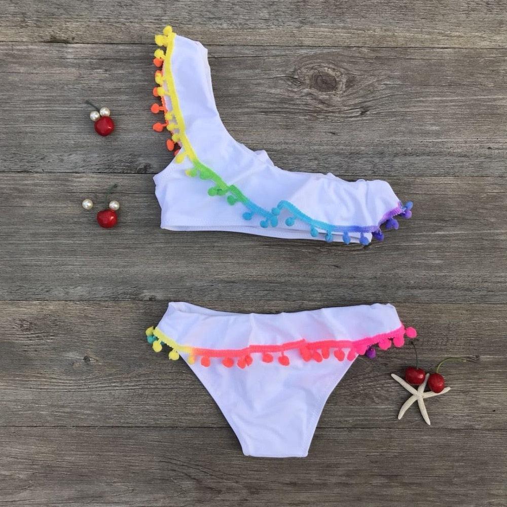 Girls Split Swimsuits Cute Shoulder Swimsuit Toddler Baby Girls 2 Piece Swimsuit Kids Bathing Beach Sun Suit Children Swimwear Bikini Set Girl Swimming Clothes Kids Bathing Suit Beachwear For Summer