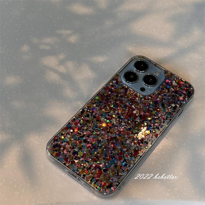 Glitter Sequins Slim Phone Case For iPhone 11 12 13 X XR XS Max 7 8 Plus Shining Clear Soft Silicone Cover Glitter Camera Lens Case, Cute Shiny Diamond Slim Clear Back Cover and Matte Cushioned Silicone Shockproof Case
