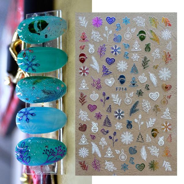 Gold Silver White Snowflakes 3D Nail Stickers Iridescent Self Adhesive Transfer Decals Manicures Art Decoration Slider Nails Decals Sticker Hot Sexy Girl Tip Back Glue Decal Cool Lollipop Self Adhesive Acrylic Tips Tool Decoration