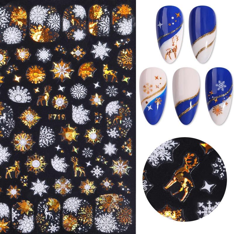 Gold Silver White Snowflakes 3D Nail Stickers Iridescent Self Adhesive Transfer Decals Manicures Art Decoration Slider Nails Decals Sticker Hot Sexy Girl Tip Back Glue Decal Cool Lollipop Self Adhesive Acrylic Tips Tool Decoration