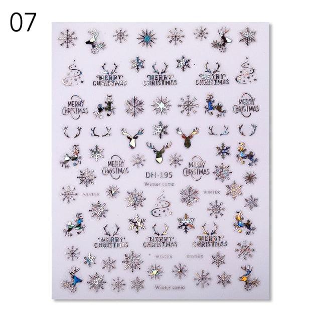 Gold Silver White Snowflakes 3D Nail Stickers Iridescent Self Adhesive Transfer Decals Manicures Art Decoration Slider Nails Decals Sticker Hot Sexy Girl Tip Back Glue Decal Cool Lollipop Self Adhesive Acrylic Tips Tool Decoration