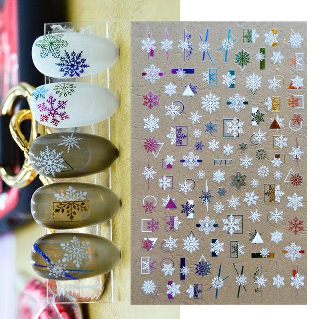 Gold Silver White Snowflakes 3D Nail Stickers Iridescent Self Adhesive Transfer Decals Manicures Art Decoration Slider Nails Decals Sticker Hot Sexy Girl Tip Back Glue Decal Cool Lollipop Self Adhesive Acrylic Tips Tool Decoration