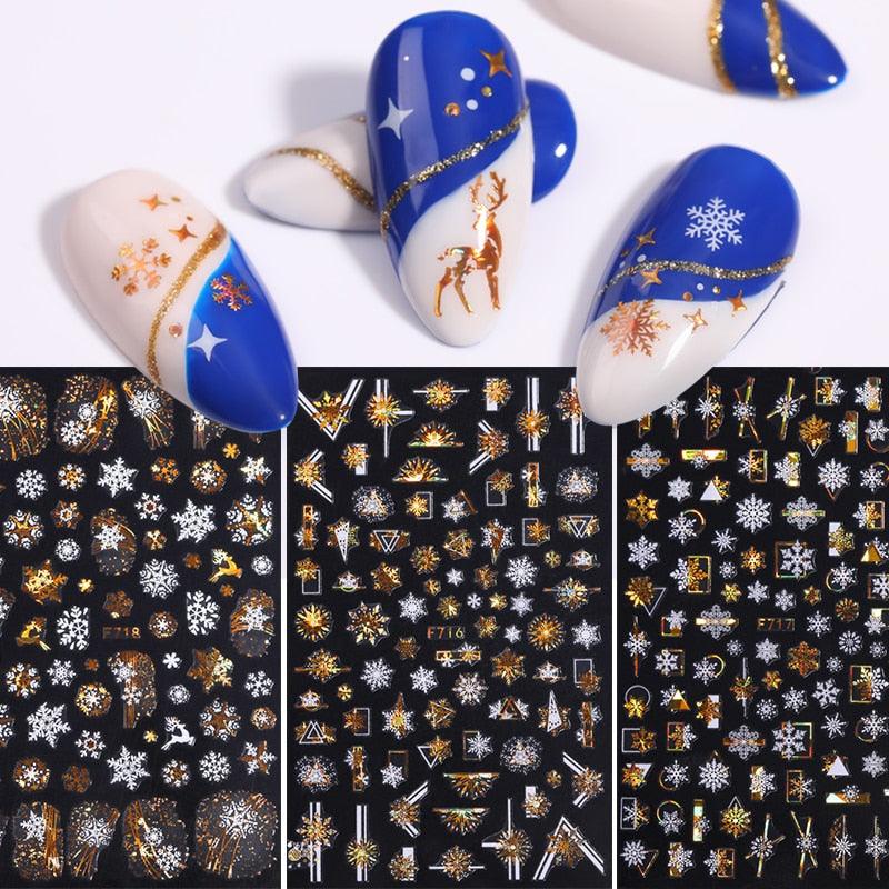 Gold Silver White Snowflakes 3D Nail Stickers Iridescent Self Adhesive Transfer Decals Manicures Art Decoration Slider Nails Decals Sticker Hot Sexy Girl Tip Back Glue Decal Cool Lollipop Self Adhesive Acrylic Tips Tool Decoration