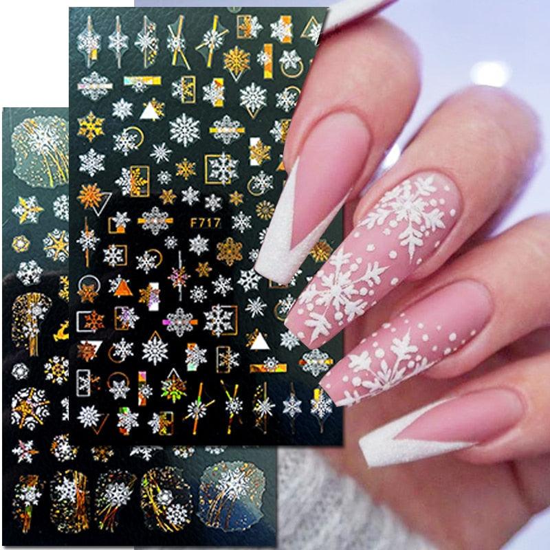 Gold Silver White Snowflakes 3D Nail Stickers Iridescent Self Adhesive Transfer Decals Manicures Art Decoration Slider Nails Decals Sticker Hot Sexy Girl Tip Back Glue Decal Cool Lollipop Self Adhesive Acrylic Tips Tool Decoration